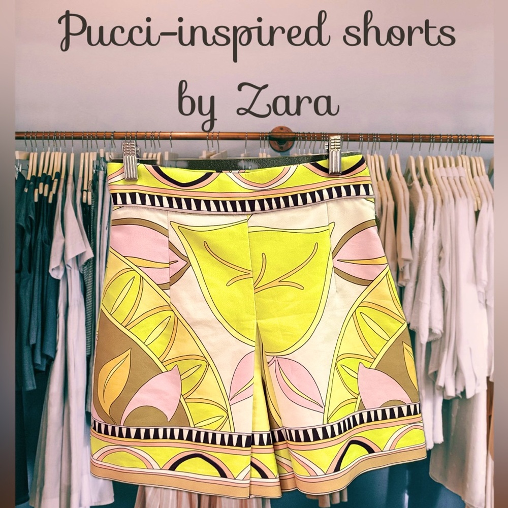 Zara Women's Yellow and Pink Patterned Skort